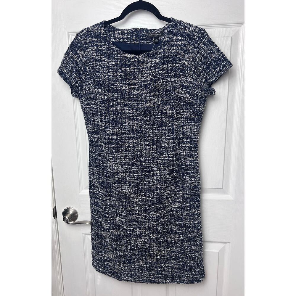 Banana Republic Navy & White Textured Boucle Tweed Dress Sheath Stretch Sz 6